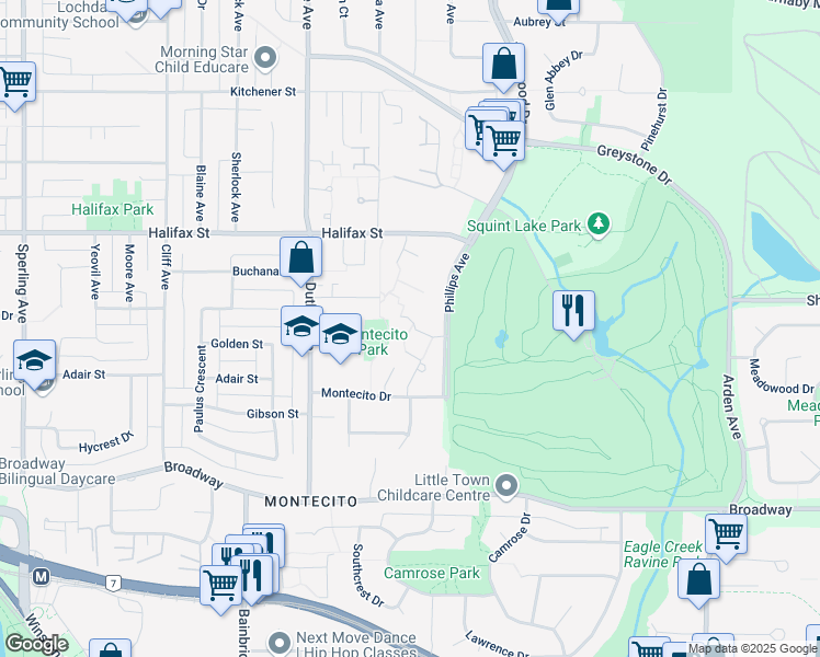 map of restaurants, bars, coffee shops, grocery stores, and more near 7352 Coronado Drive in Burnaby