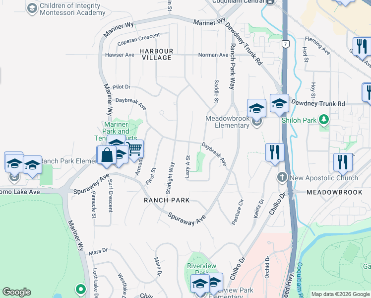 map of restaurants, bars, coffee shops, grocery stores, and more near 3056 Lazy a Street in Coquitlam