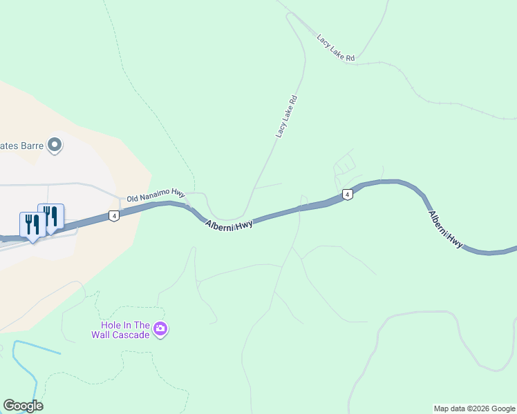 map of restaurants, bars, coffee shops, grocery stores, and more near 1850 Alberni Highway in Port Alberni