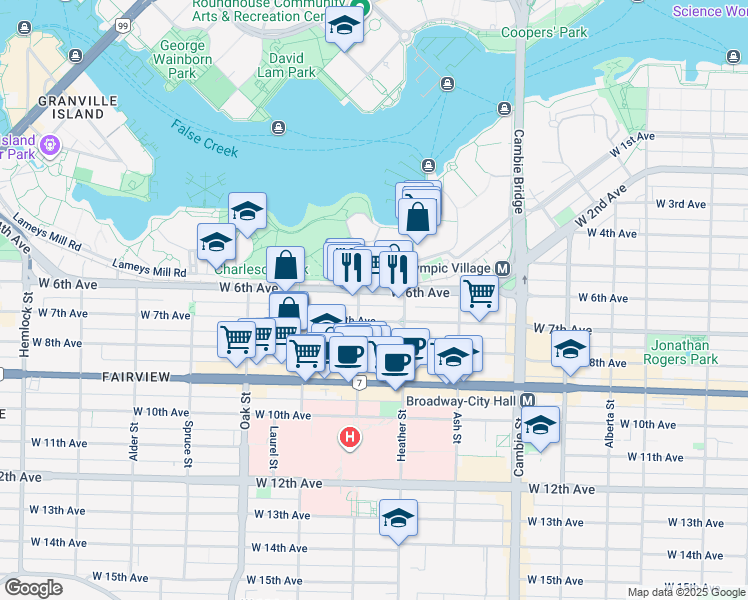 map of restaurants, bars, coffee shops, grocery stores, and more near 2222 Willow Street in Vancouver