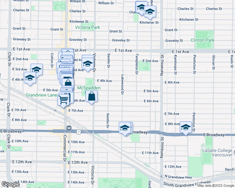 map of restaurants, bars, coffee shops, grocery stores, and more near 2058 East 5th Avenue in Vancouver