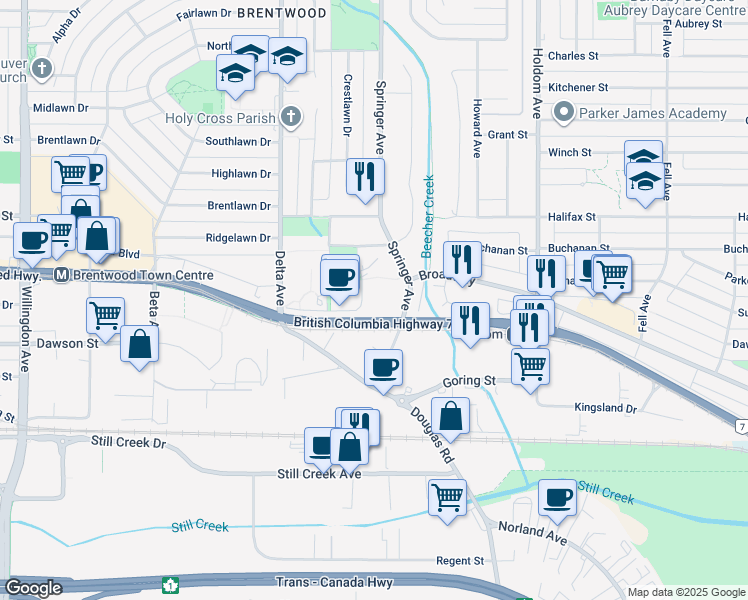 map of restaurants, bars, coffee shops, grocery stores, and more near 2060 Bellwood Avenue in Burnaby