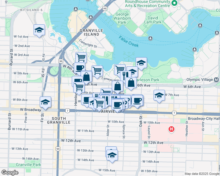 map of restaurants, bars, coffee shops, grocery stores, and more near 2248 Alder Street in Vancouver