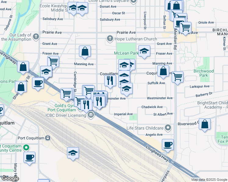 map of restaurants, bars, coffee shops, grocery stores, and more near 2946 Coventry Crescent in Port Coquitlam