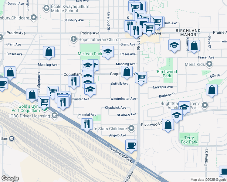 map of restaurants, bars, coffee shops, grocery stores, and more near 2938 Cumberland Street in Port Coquitlam