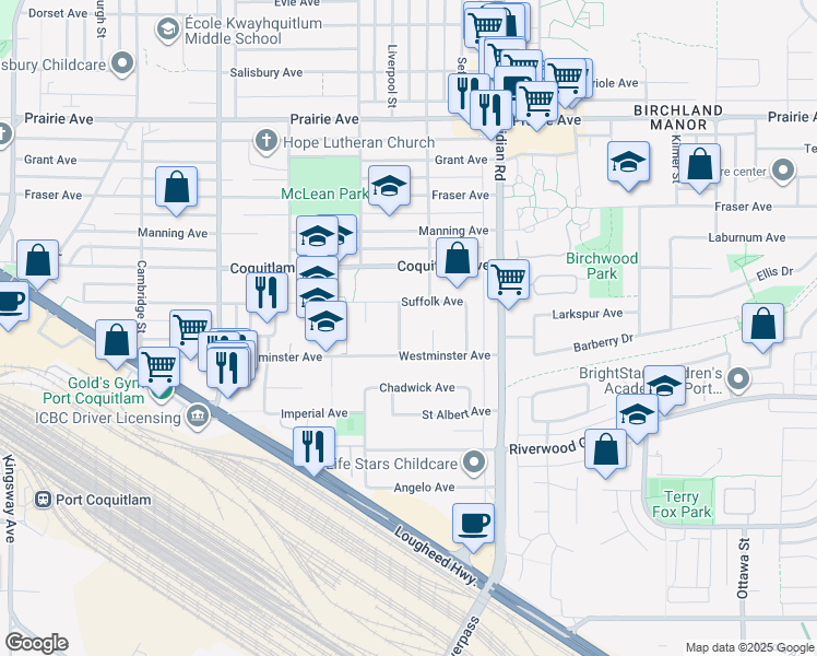 map of restaurants, bars, coffee shops, grocery stores, and more near 2938 Cumberland Street in Port Coquitlam