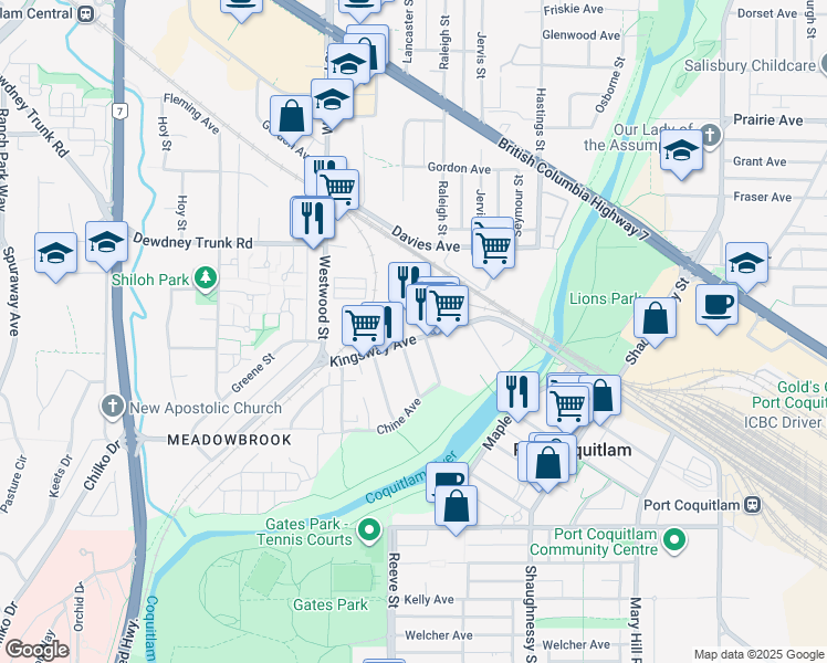 map of restaurants, bars, coffee shops, grocery stores, and more near 2609 Kingsway Avenue in Port Coquitlam