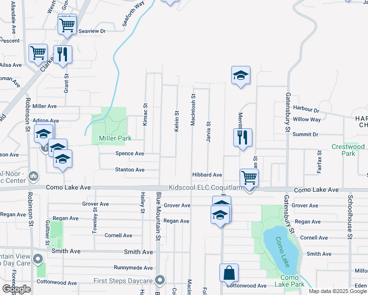 map of restaurants, bars, coffee shops, grocery stores, and more near 892 Macintosh Street in Coquitlam