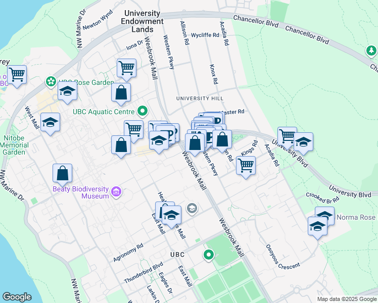 map of restaurants, bars, coffee shops, grocery stores, and more near in Vancouver