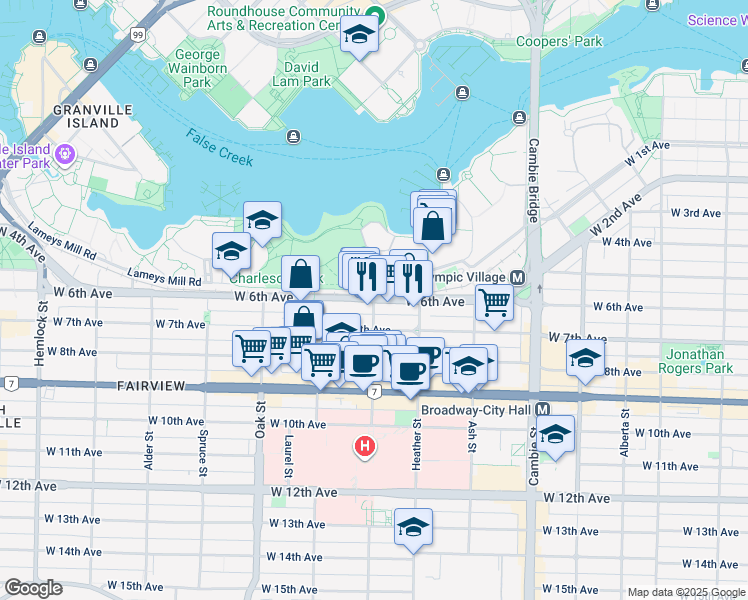map of restaurants, bars, coffee shops, grocery stores, and more near 2208 Willow Street in Vancouver
