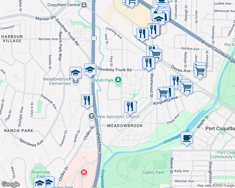 map of restaurants, bars, coffee shops, grocery stores, and more near 2996 Marcellin Place in Coquitlam