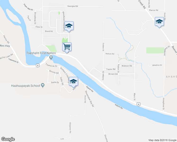 map of restaurants, bars, coffee shops, grocery stores, and more near 598 Yew Street in Port Alberni