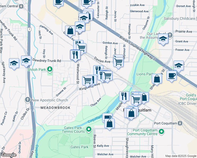 map of restaurants, bars, coffee shops, grocery stores, and more near 2609 Kingsway Avenue in Port Coquitlam