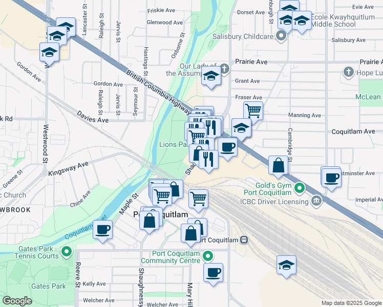 map of restaurants, bars, coffee shops, grocery stores, and more near 2789 Shaughnessy Street in Port Coquitlam