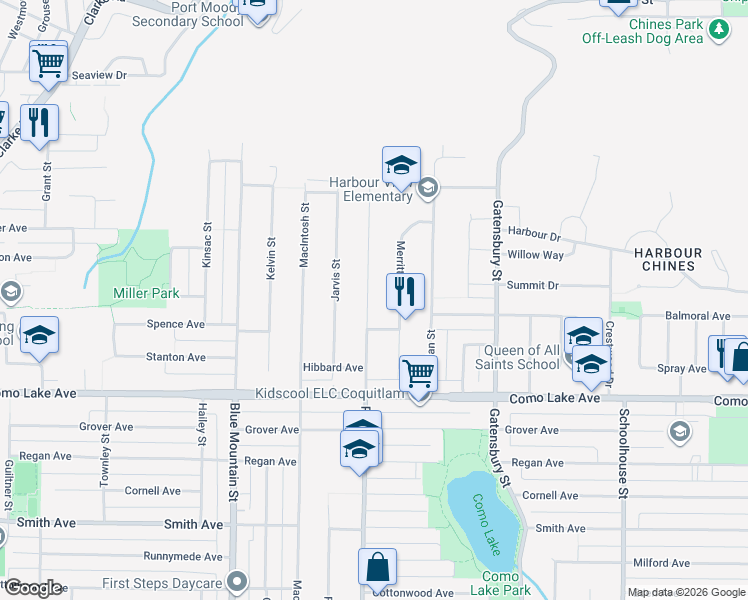 map of restaurants, bars, coffee shops, grocery stores, and more near 885 Porter Street in Coquitlam