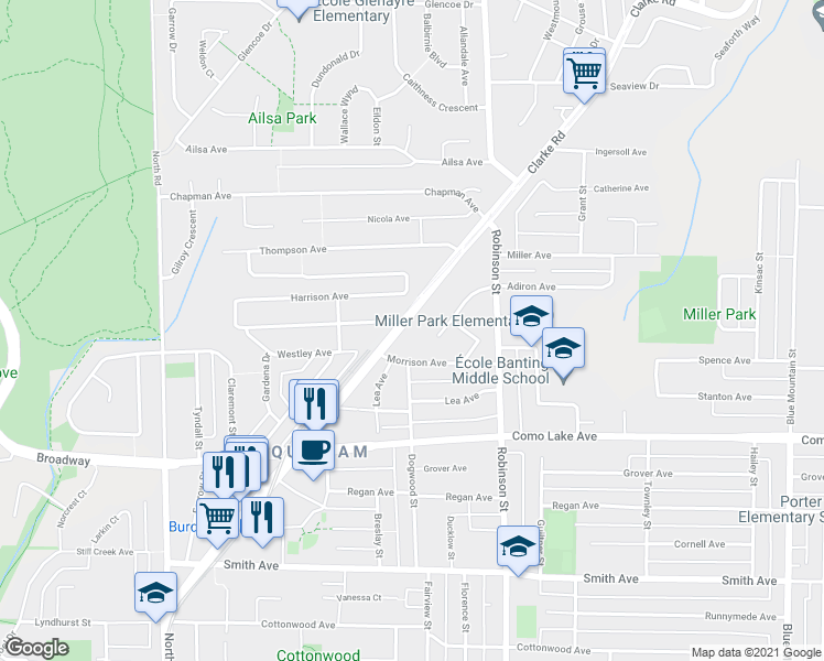 map of restaurants, bars, coffee shops, grocery stores, and more near 712 Anskar Court in Coquitlam