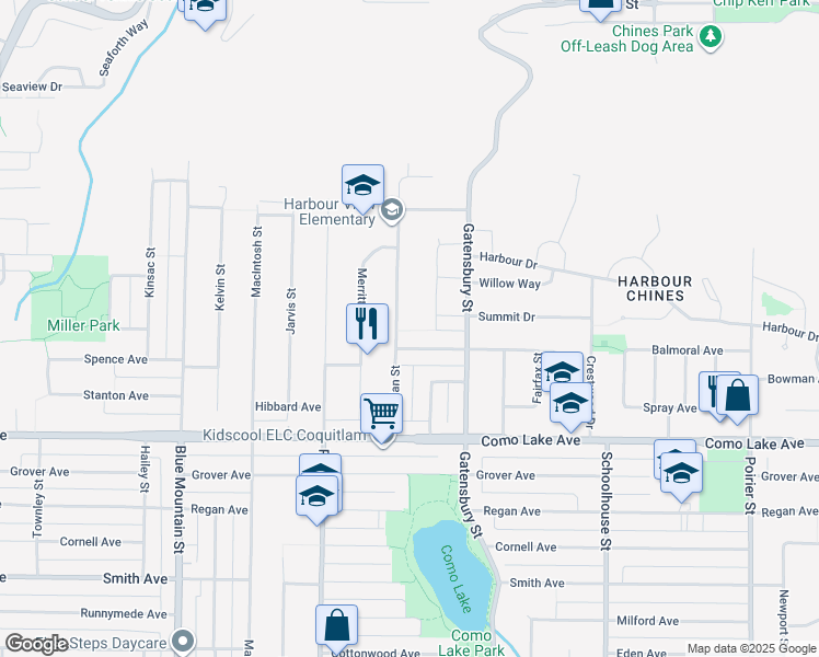 map of restaurants, bars, coffee shops, grocery stores, and more near 913 Lillian Street in Coquitlam