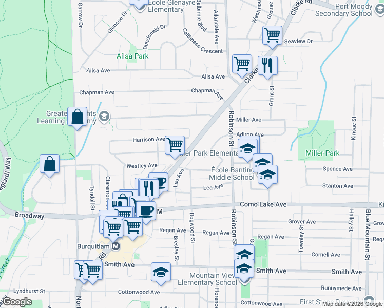 map of restaurants, bars, coffee shops, grocery stores, and more near 712 Anskar Court in Coquitlam