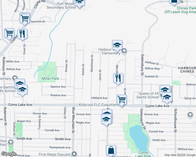 map of restaurants, bars, coffee shops, grocery stores, and more near 910 Jarvis Street in Coquitlam