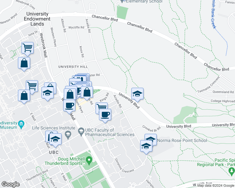 map of restaurants, bars, coffee shops, grocery stores, and more near in Vancouver