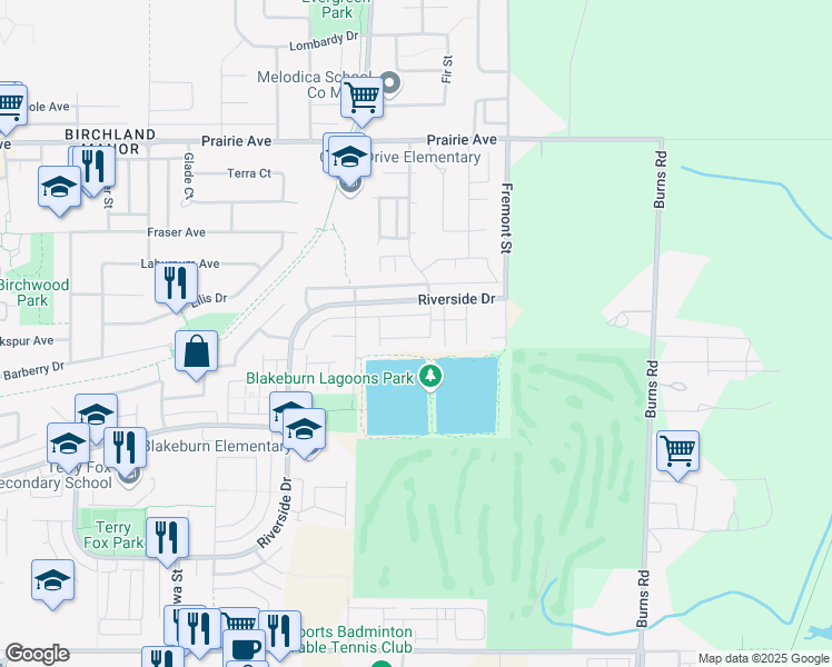 map of restaurants, bars, coffee shops, grocery stores, and more near 33 Riverside Drive in Port Coquitlam