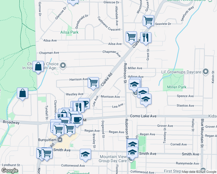 map of restaurants, bars, coffee shops, grocery stores, and more near 721 Anskar Court in Coquitlam