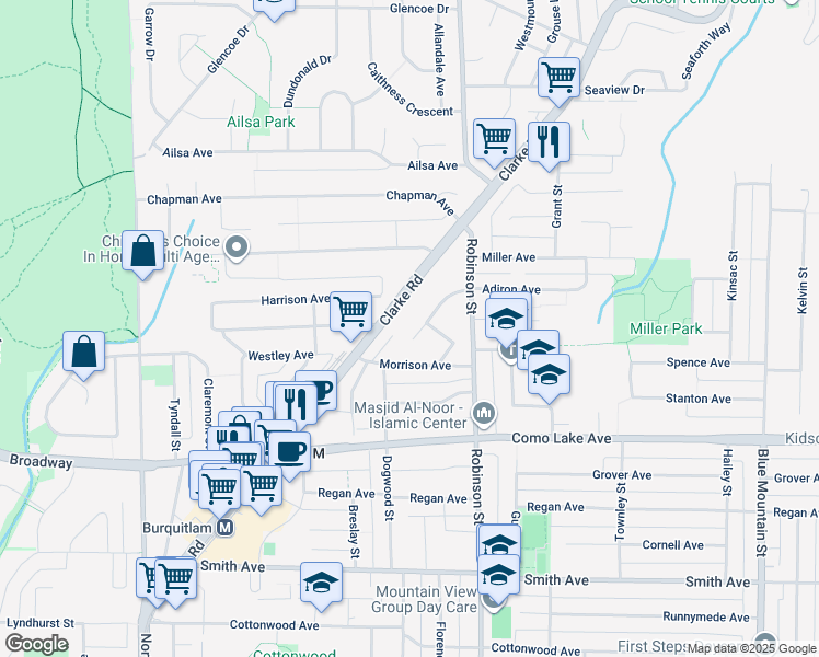map of restaurants, bars, coffee shops, grocery stores, and more near 721 Anskar Court in Coquitlam