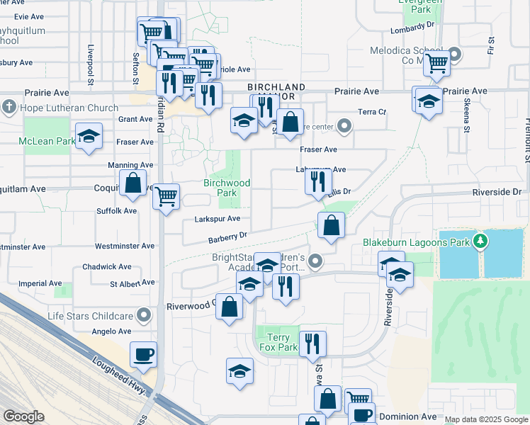 map of restaurants, bars, coffee shops, grocery stores, and more near 2937 Sandlewood Way in Port Coquitlam