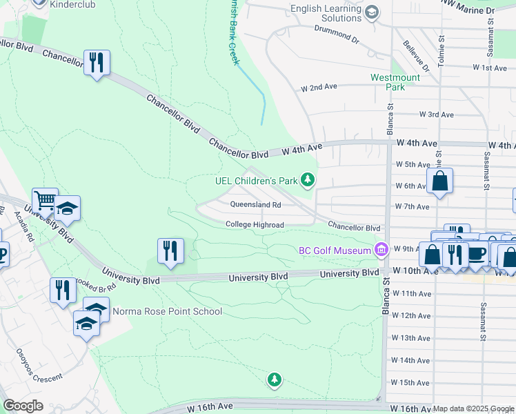 map of restaurants, bars, coffee shops, grocery stores, and more near 1811 Adelaide Road in Vancouver