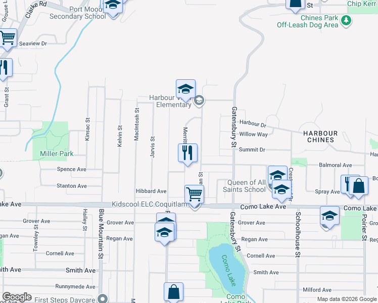 map of restaurants, bars, coffee shops, grocery stores, and more near 925 Merritt Street in Coquitlam