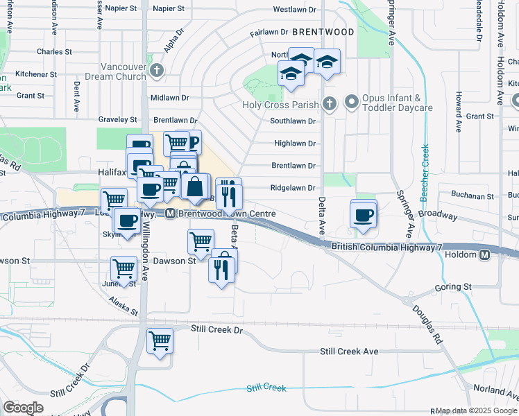 map of restaurants, bars, coffee shops, grocery stores, and more near in Burnaby