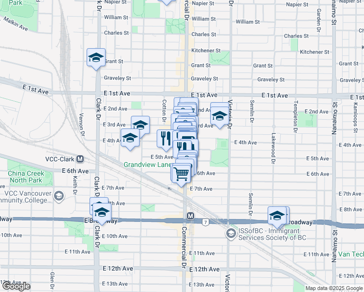 map of restaurants, bars, coffee shops, grocery stores, and more near in Vancouver