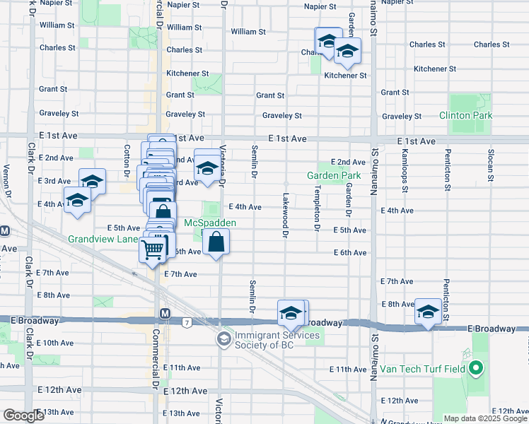 map of restaurants, bars, coffee shops, grocery stores, and more near 2022 East 4th Avenue in Vancouver