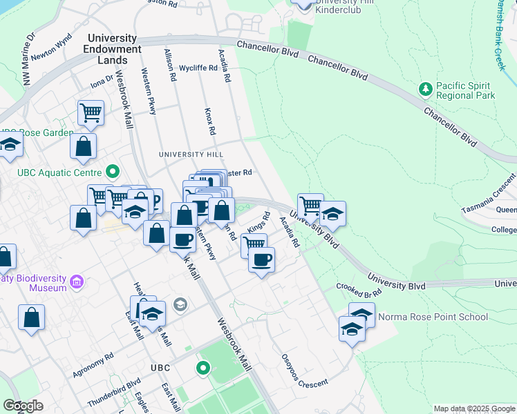 map of restaurants, bars, coffee shops, grocery stores, and more near in Vancouver