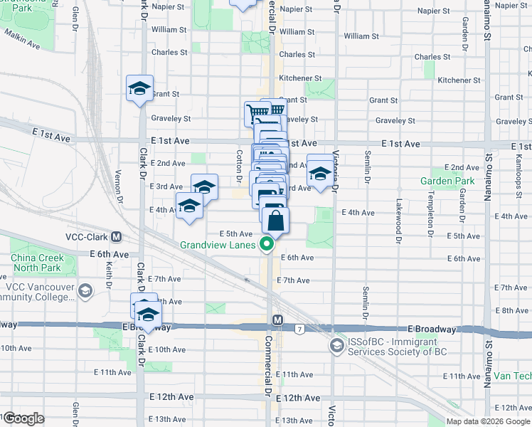 map of restaurants, bars, coffee shops, grocery stores, and more near 1688 East 4th Avenue in Vancouver