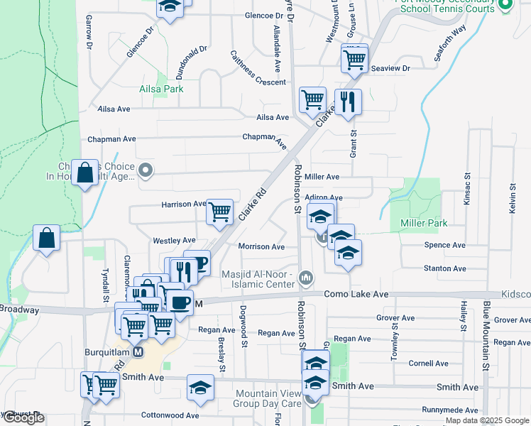 map of restaurants, bars, coffee shops, grocery stores, and more near 735 Anskar Court in Coquitlam