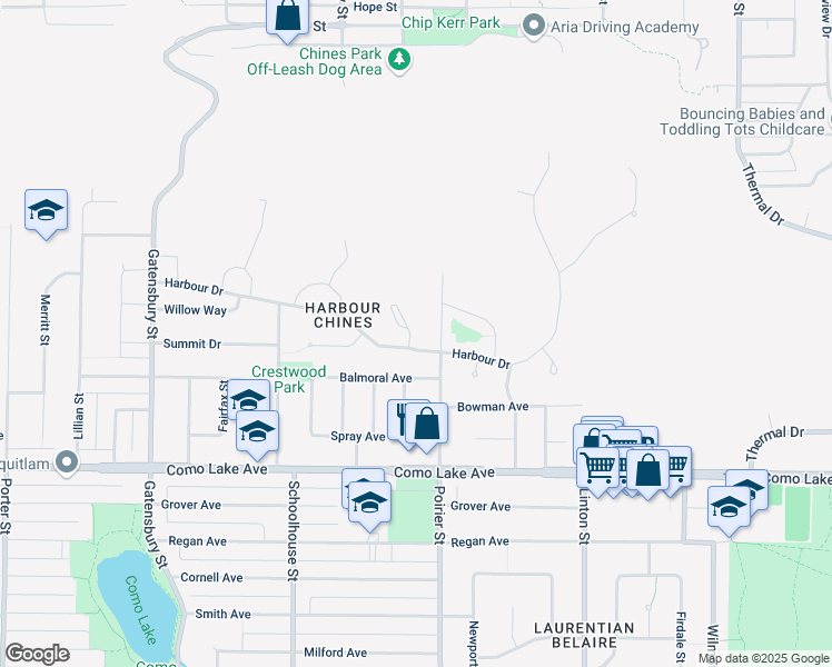 map of restaurants, bars, coffee shops, grocery stores, and more near 927 Canyon Court in Coquitlam