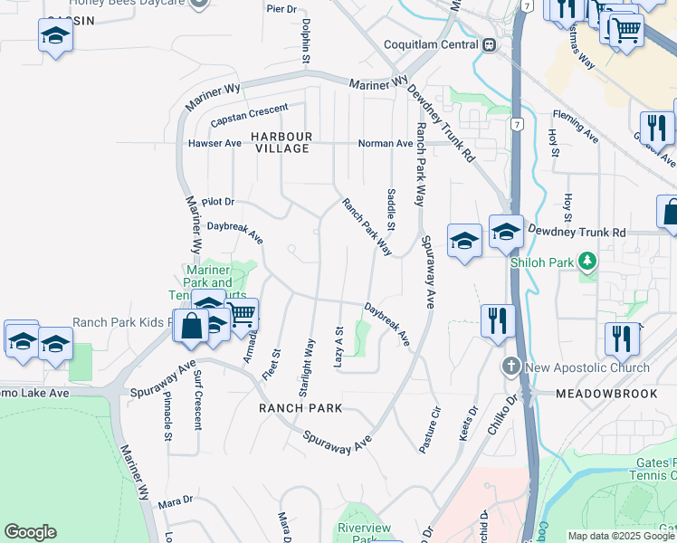 map of restaurants, bars, coffee shops, grocery stores, and more near 3072 Lazy a Street in Coquitlam