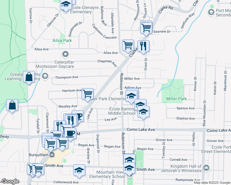 map of restaurants, bars, coffee shops, grocery stores, and more near 746 Anskar Court in Coquitlam