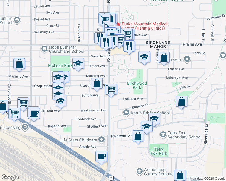 map of restaurants, bars, coffee shops, grocery stores, and more near in Port Coquitlam