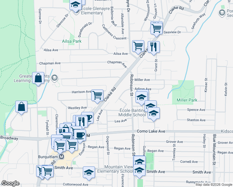 map of restaurants, bars, coffee shops, grocery stores, and more near 721 Anskar Court in Port Moody
