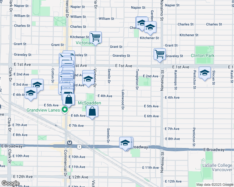 map of restaurants, bars, coffee shops, grocery stores, and more near 2049 East 4th Avenue in Vancouver