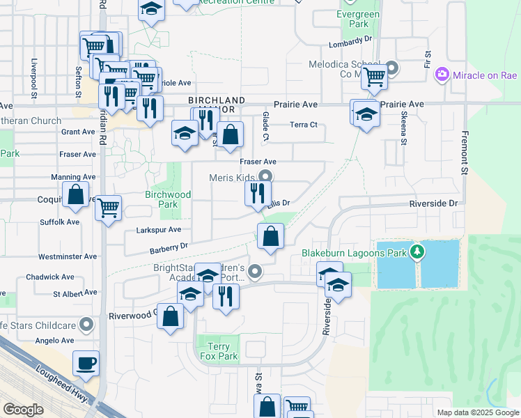 map of restaurants, bars, coffee shops, grocery stores, and more near 1252 Ellis Drive in Port Coquitlam