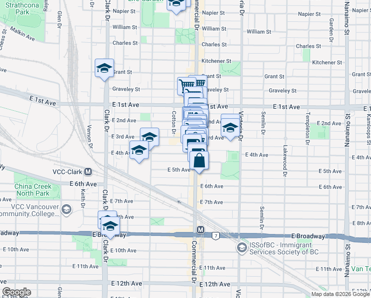 map of restaurants, bars, coffee shops, grocery stores, and more near 1689 East 4th Avenue in Vancouver