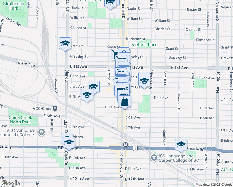 map of restaurants, bars, coffee shops, grocery stores, and more near 1689 East 4th Avenue in Vancouver