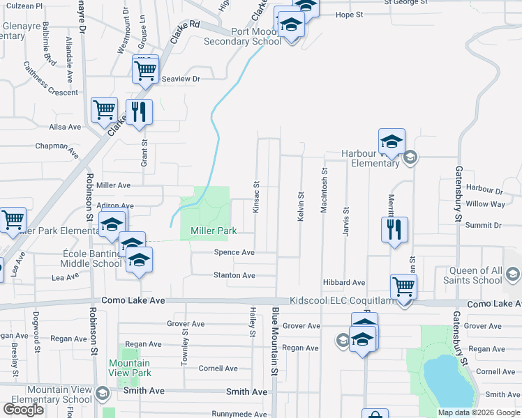 map of restaurants, bars, coffee shops, grocery stores, and more near 937 Kinsac Street in Coquitlam