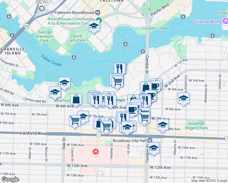map of restaurants, bars, coffee shops, grocery stores, and more near 674 Leg in Boot Square in Vancouver