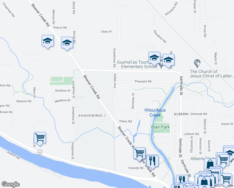 map of restaurants, bars, coffee shops, grocery stores, and more near 5181 Indian Avenue in Port Alberni