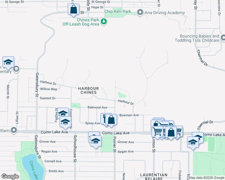 map of restaurants, bars, coffee shops, grocery stores, and more near 936 Poirier Street in Coquitlam
