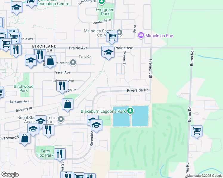 map of restaurants, bars, coffee shops, grocery stores, and more near 887 Riverside Drive in Port Coquitlam